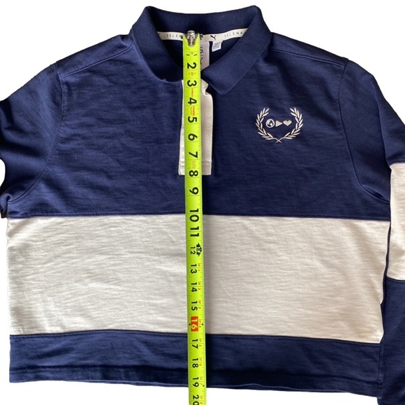 Puma Selena Gomez Blue White Stripe Long Sleeve Crop Rugby Shirt Women's XL - Picture 12 of 14